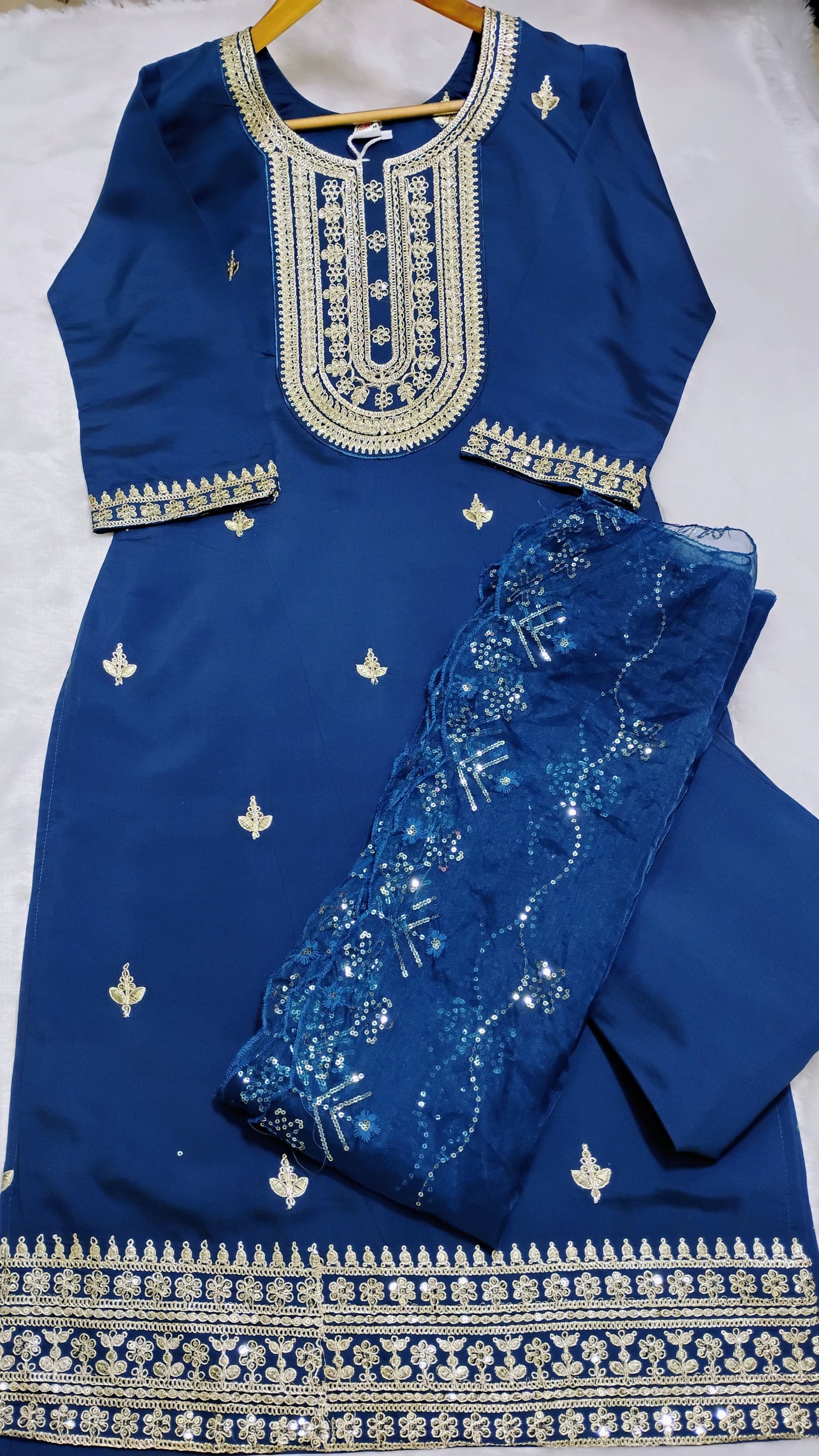 Embellished Kurti Set - Premium Silk and Organza Dupatta
