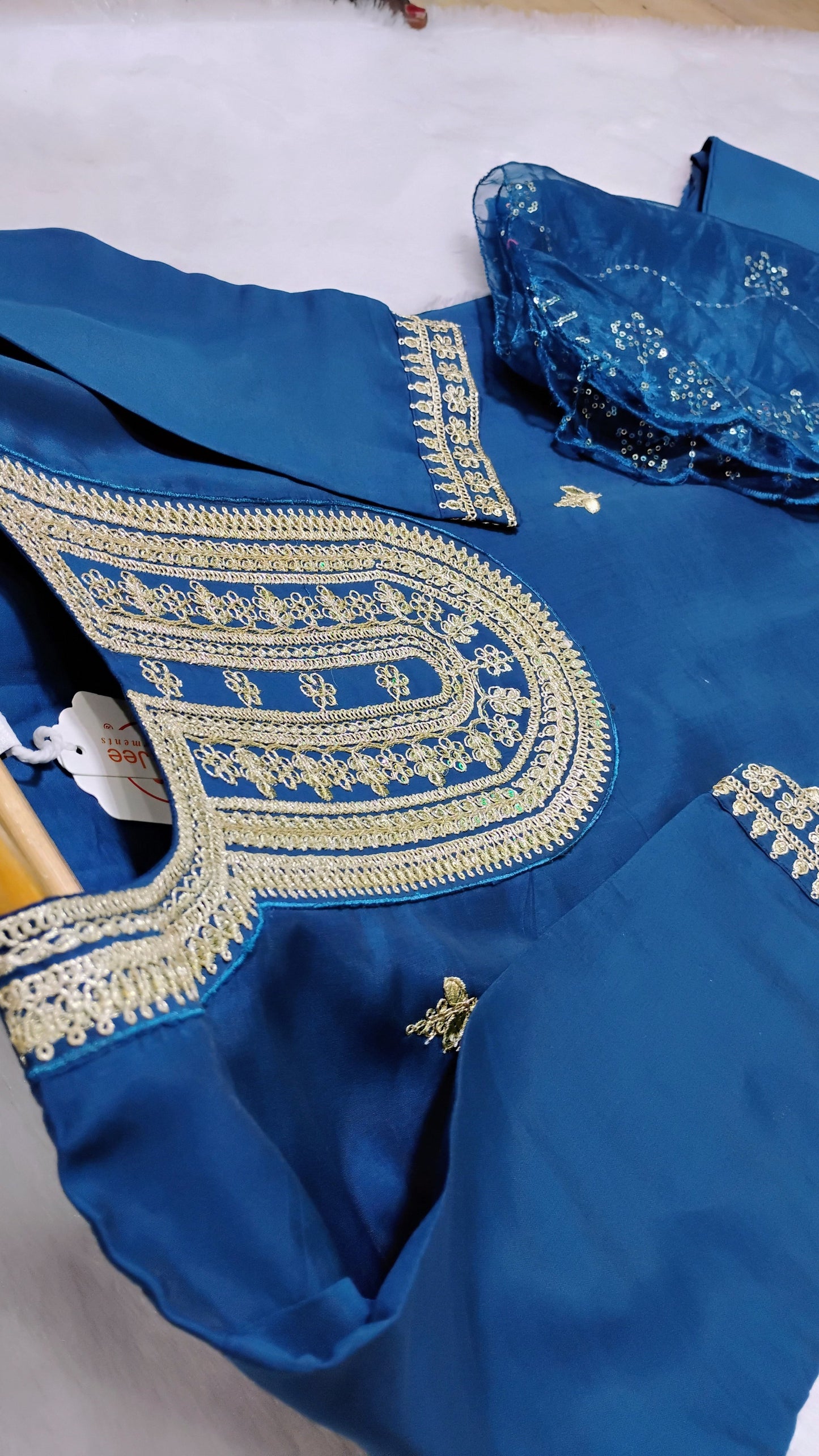 Embellished Kurti Set - Premium Silk and Organza Dupatta