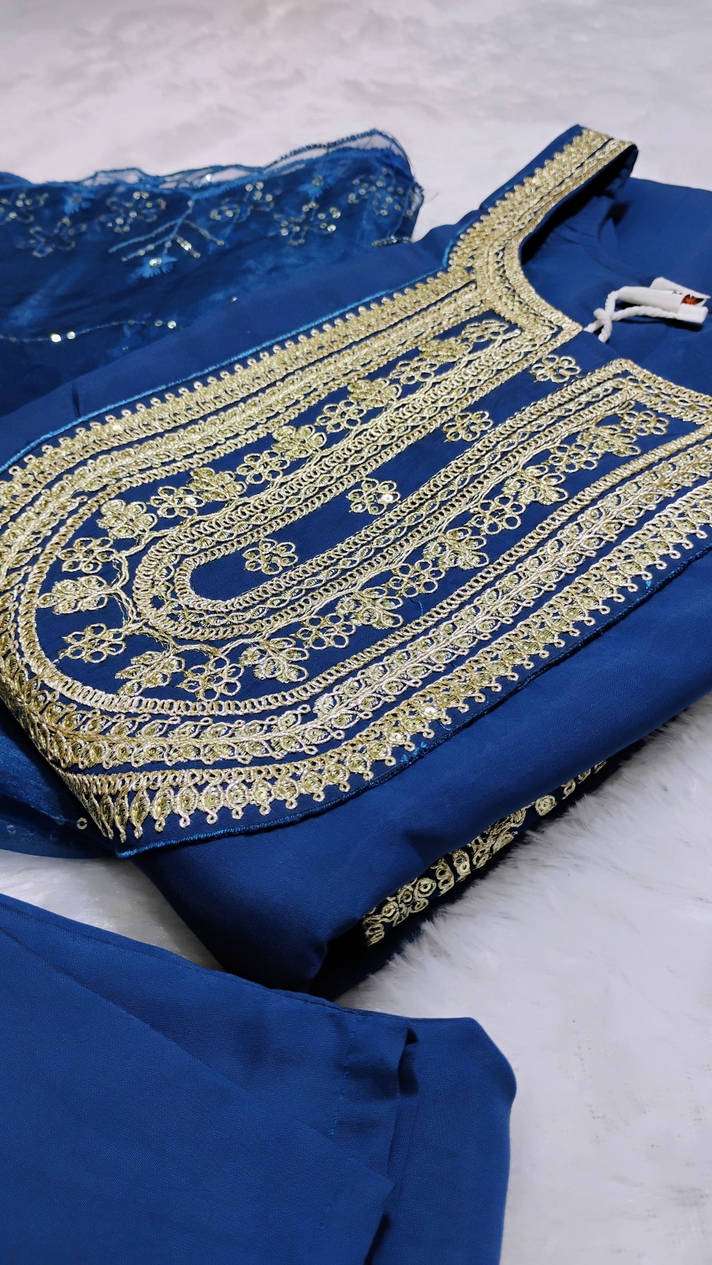 Embellished Kurti Set - Premium Silk and Organza Dupatta
