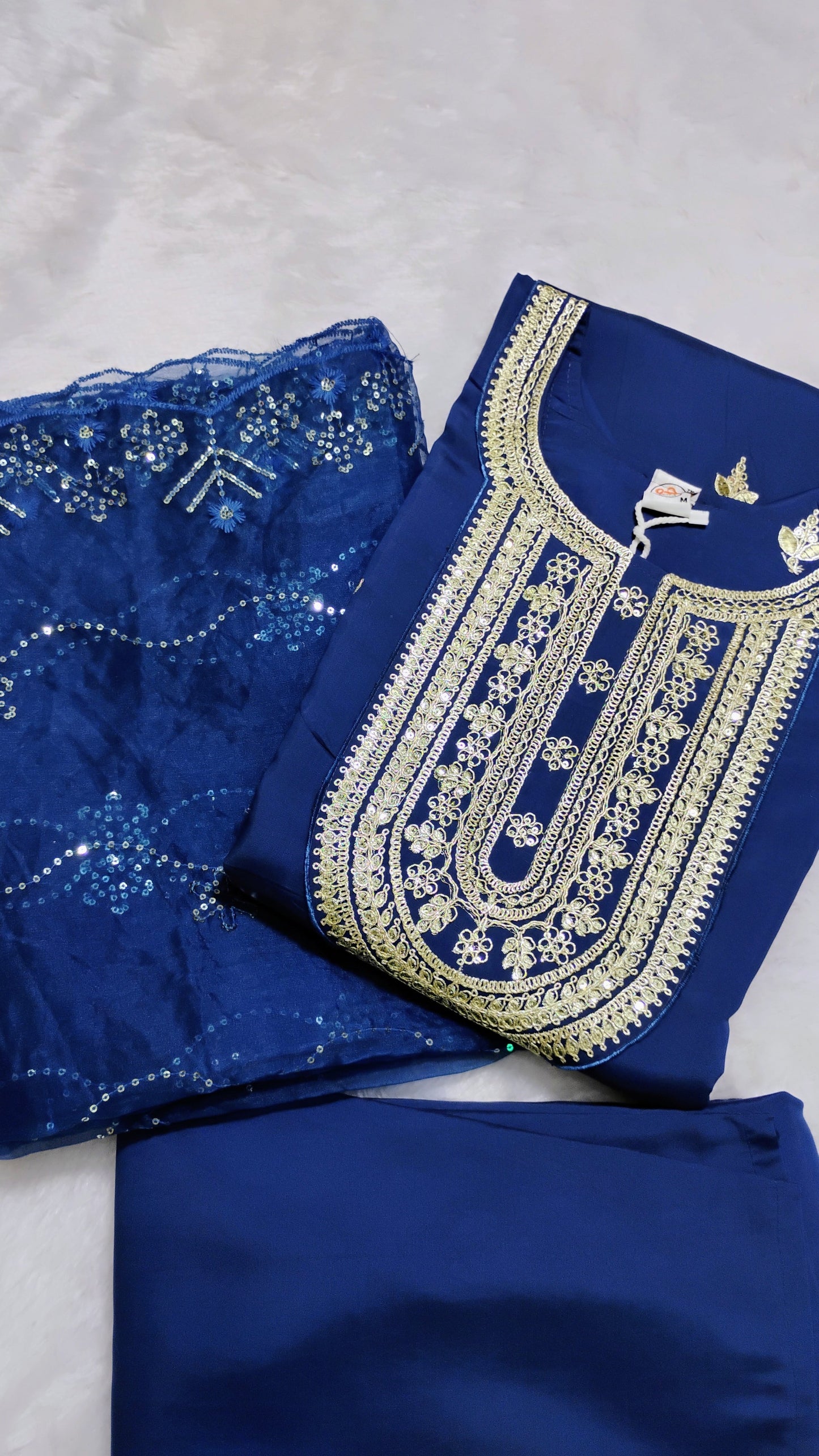 Embellished Kurti Set - Premium Silk and Organza Dupatta