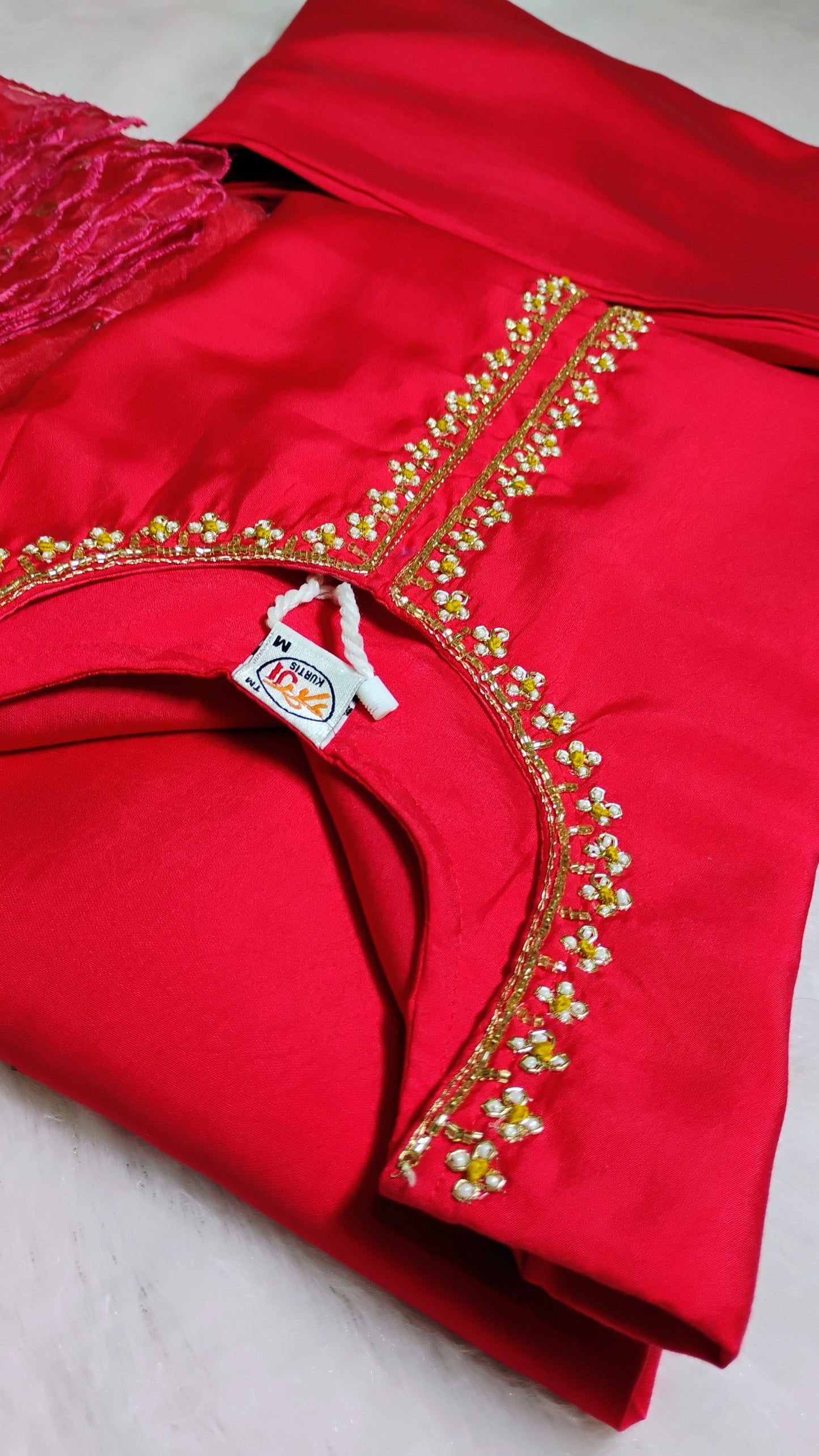 PINK DESIGNER KURTA SET WITH HANDWORK AND ORGANZA DUPATTA