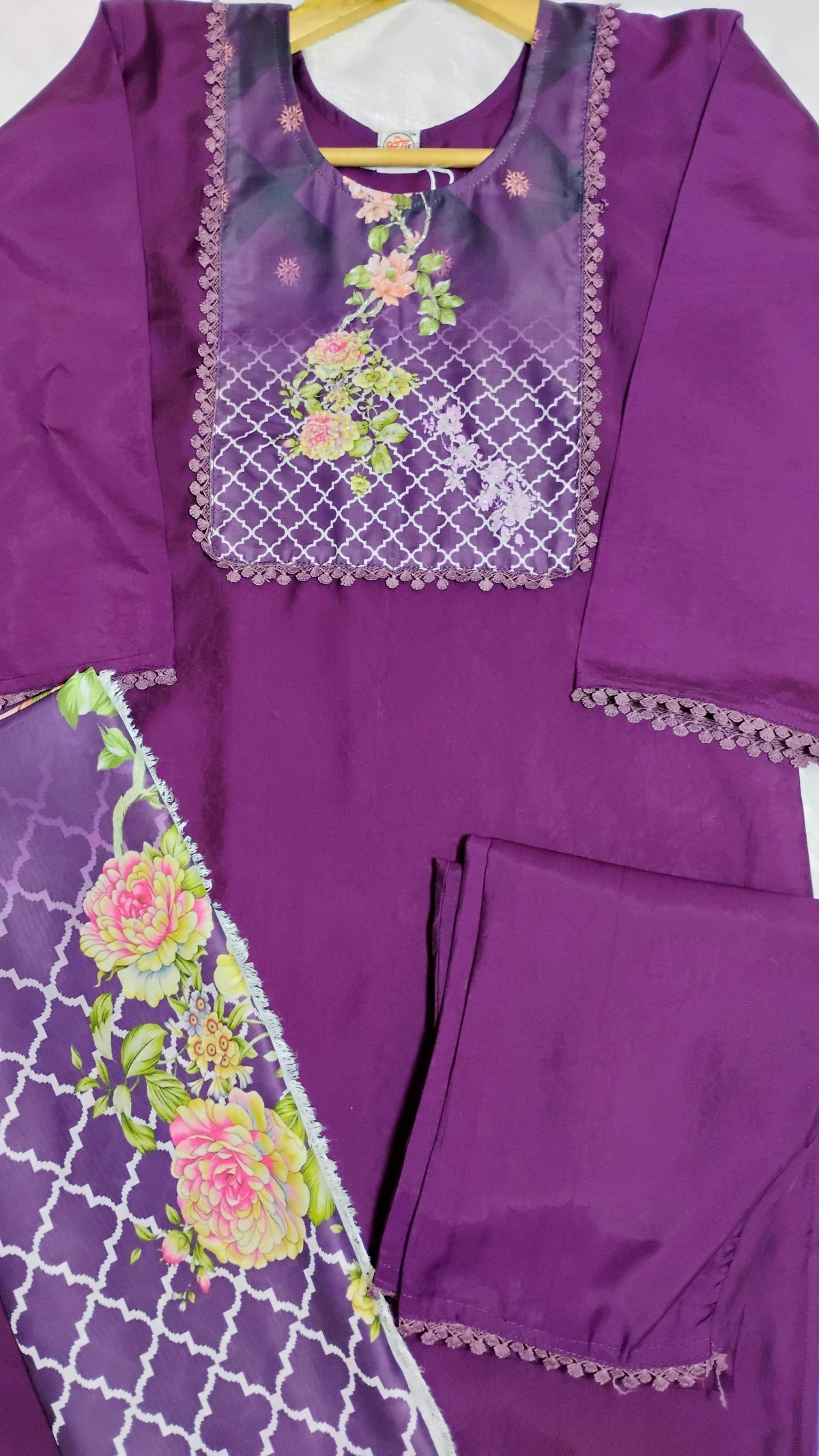 PURPLE COLORED KURTI SET WITH DIGITAL PRINTED DUPATTA