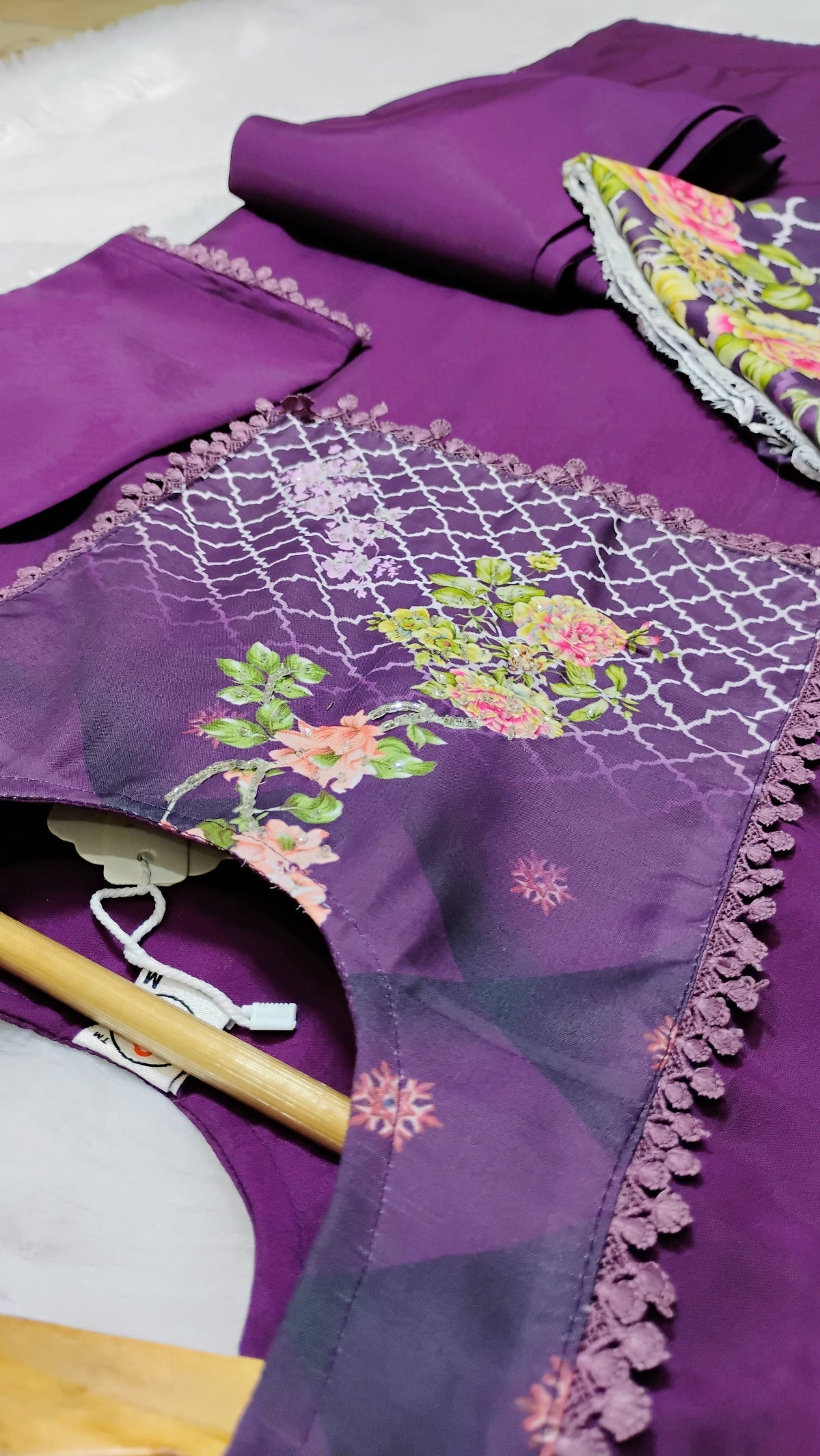 PURPLE COLORED KURTI SET WITH DIGITAL PRINTED DUPATTA