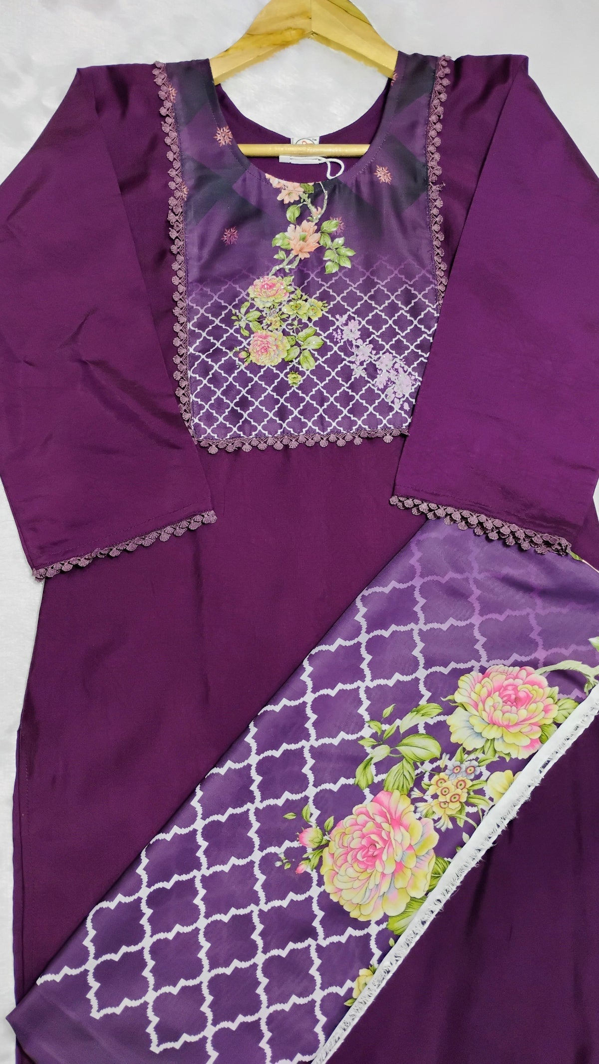 PURPLE COLORED KURTI SET WITH DIGITAL PRINTED DUPATTA