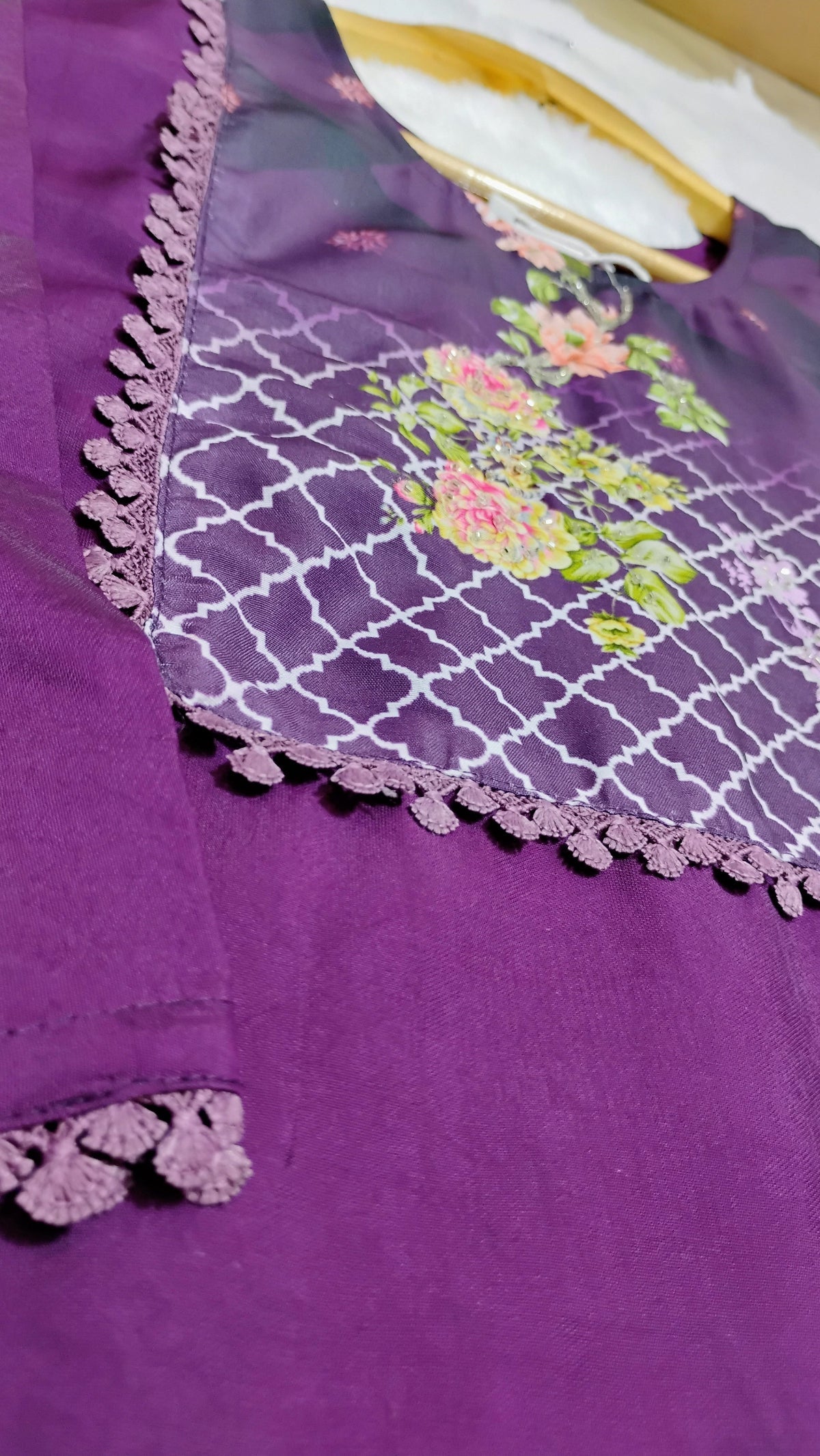 PURPLE COLORED KURTI SET WITH DIGITAL PRINTED DUPATTA
