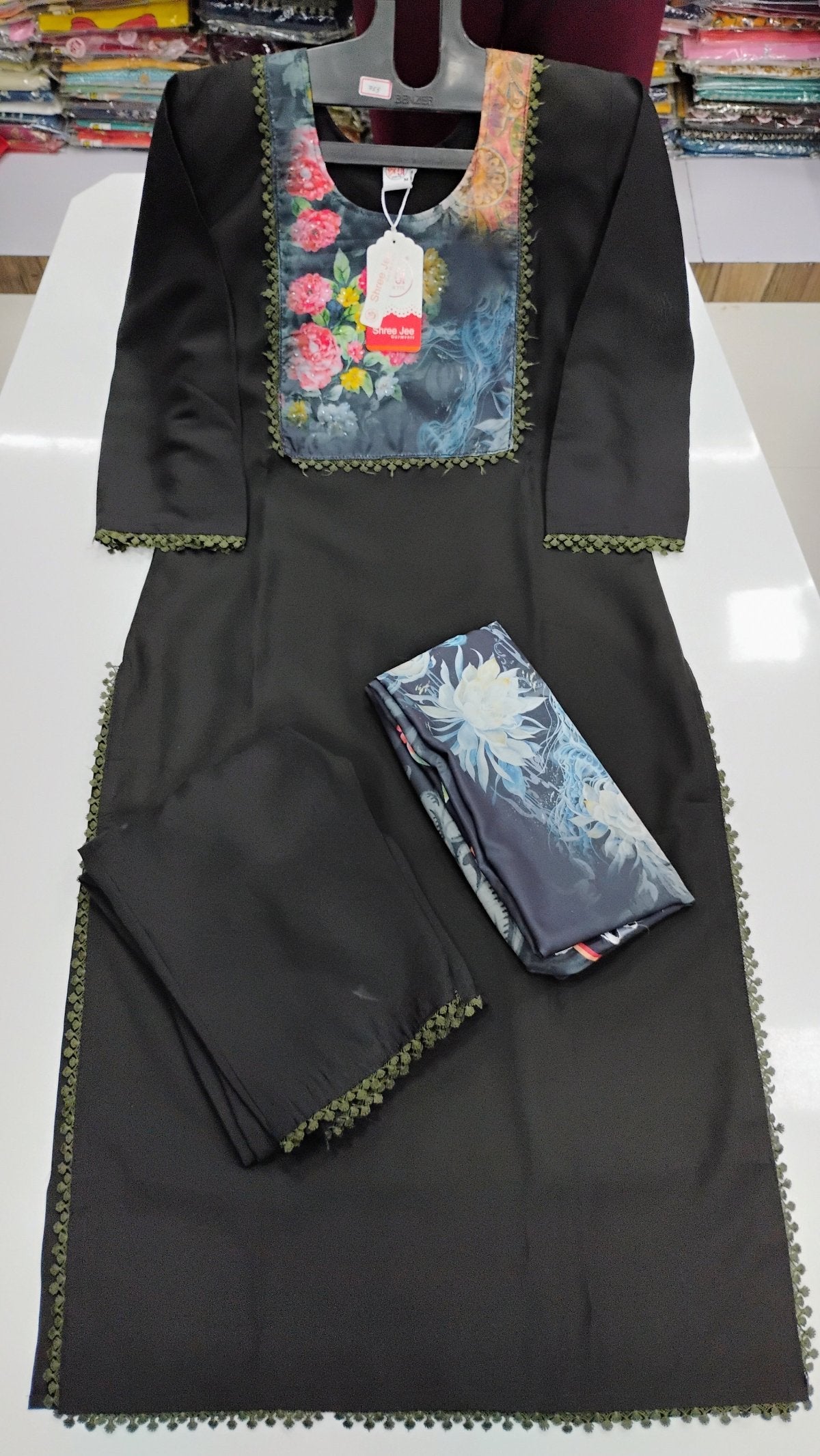 Black Color Silk Designer Set with Printed Dupatta