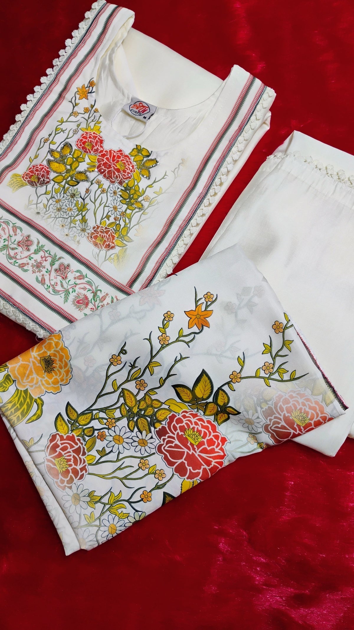 White Color Silk Designer Set with Printed Dupatta