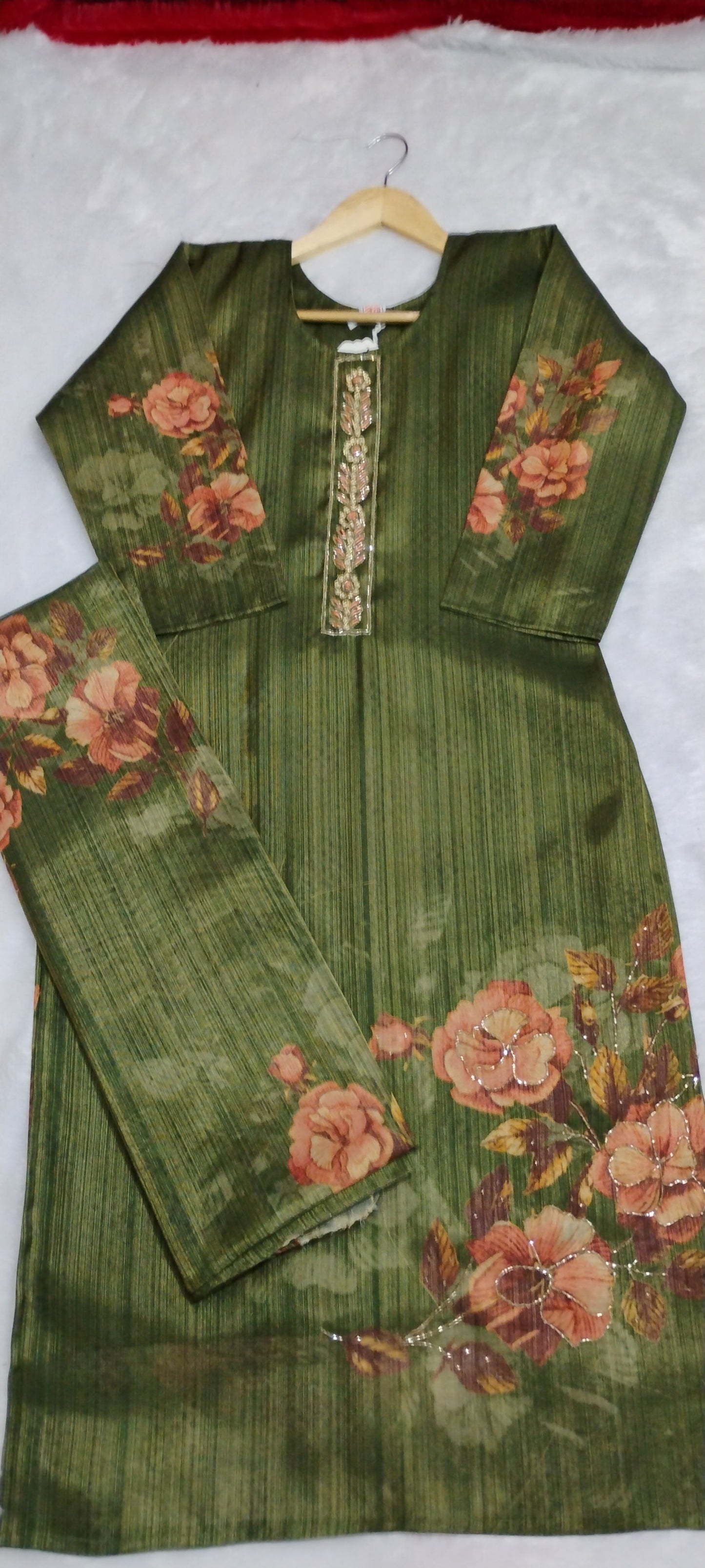 Dark Green Designer Digital Set With Dupatta