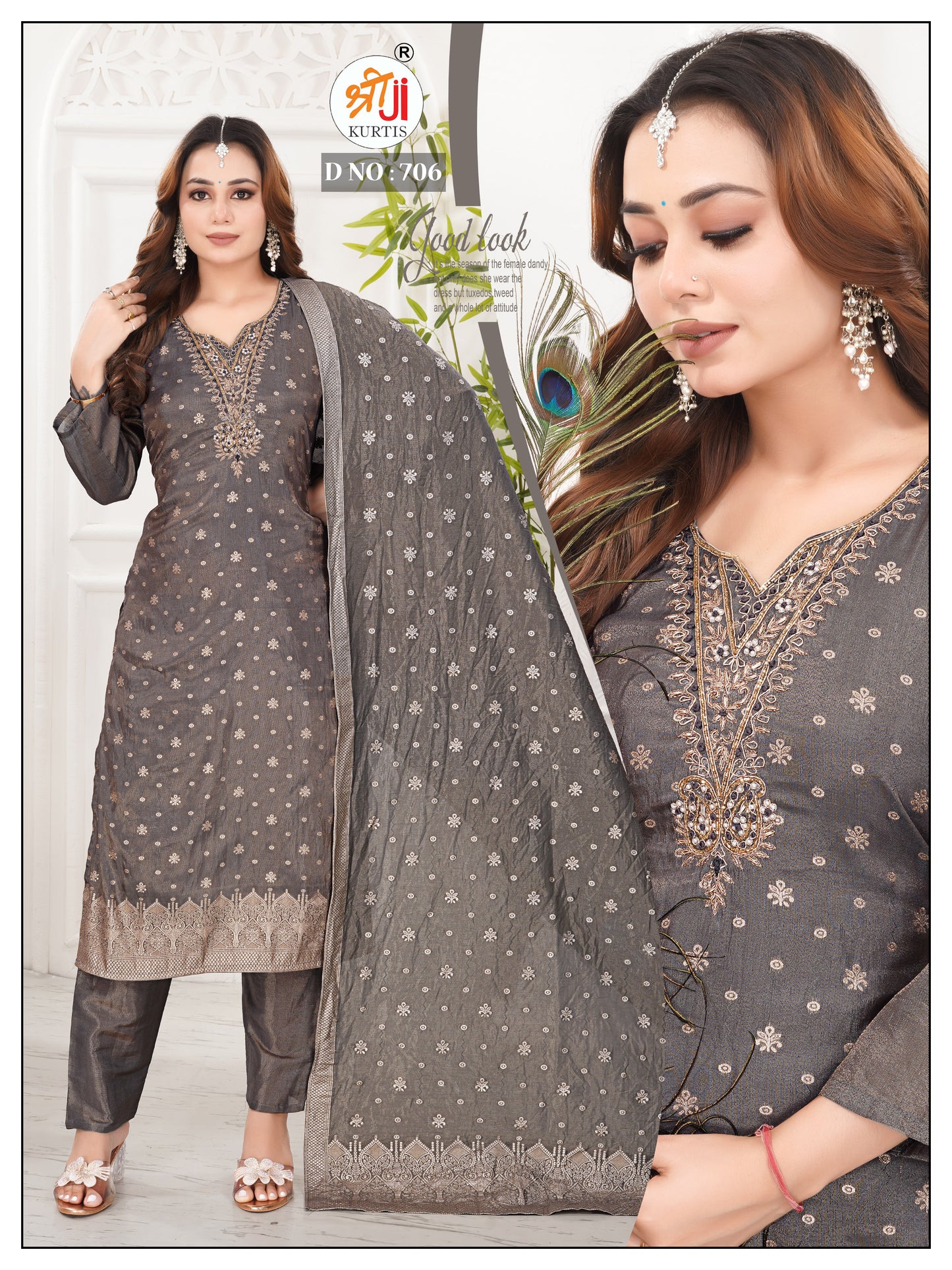 Best selling Tissue Silk Kurti Pant Dupatta Set
