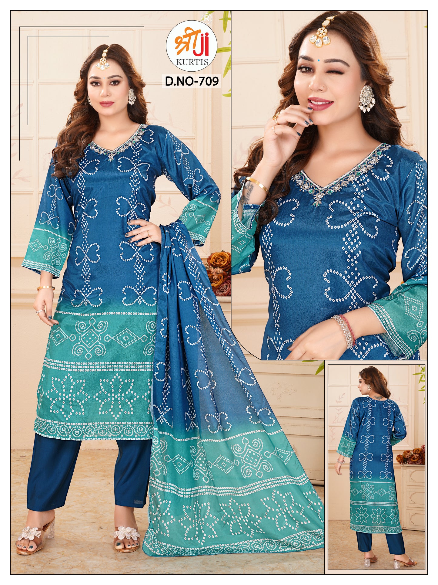 Editor's Pick Bandhni Printed Kurti Pant Dupatta Set