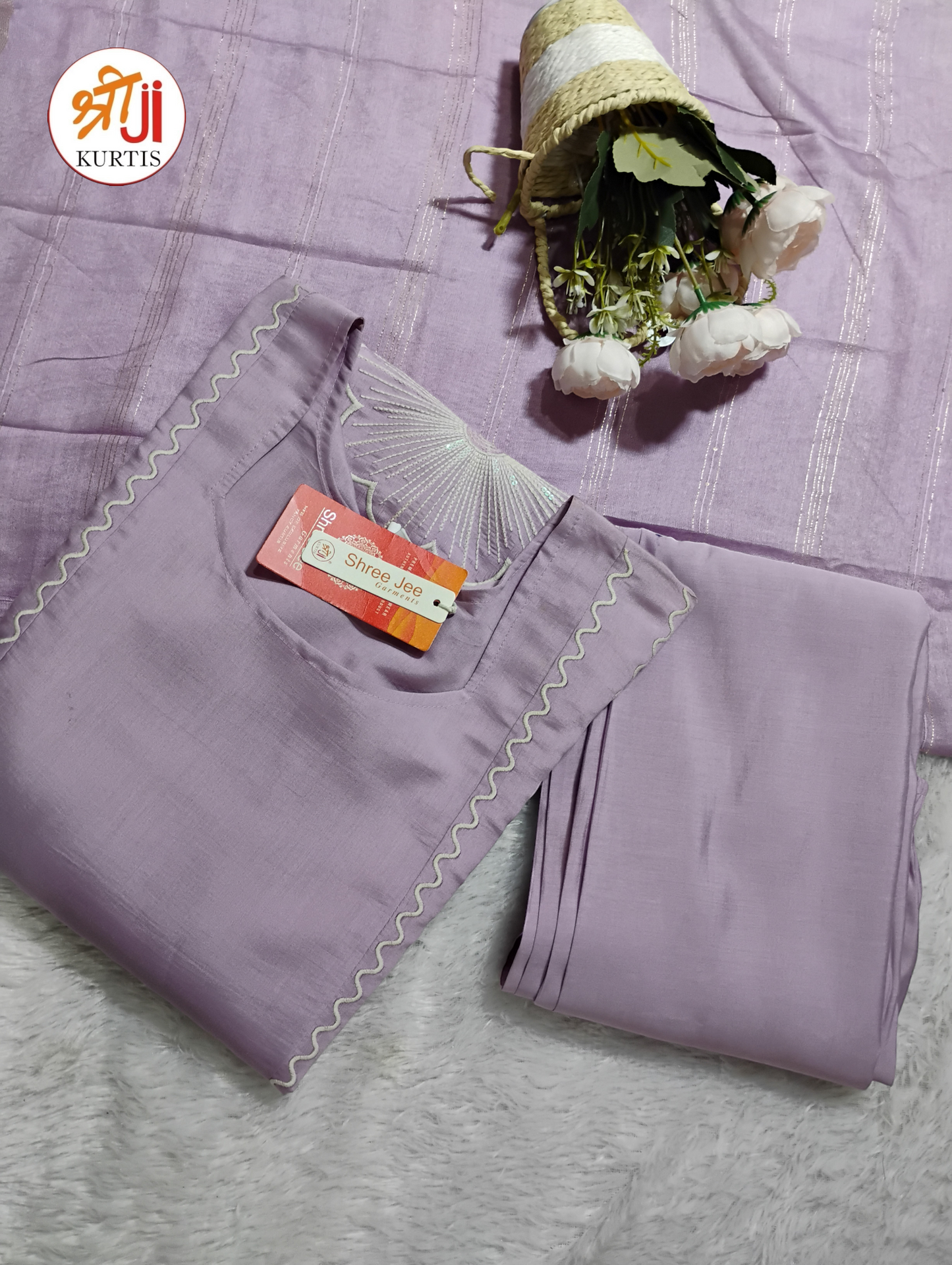 Trending Premium Roman Silk Straight Kurti with Pant and Dupatta Set