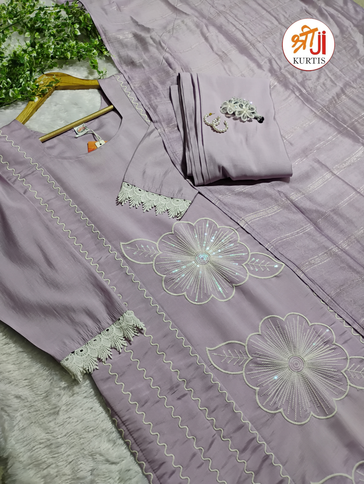 Trending Premium Roman Silk Straight Kurti with Pant and Dupatta Set