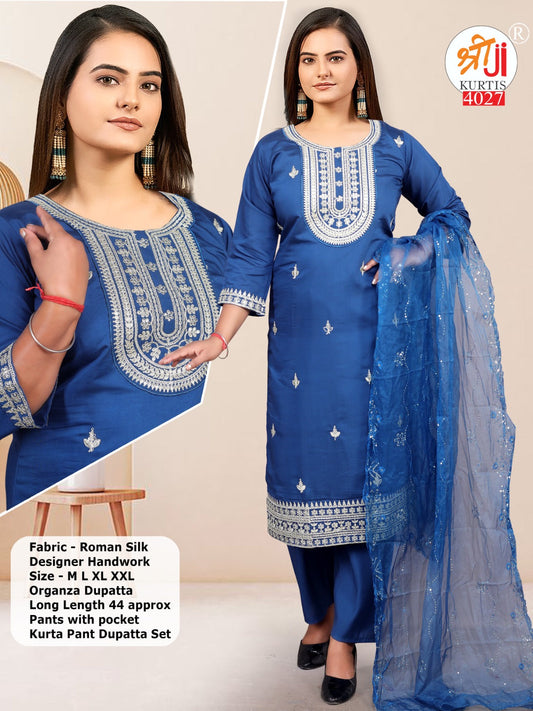 Embellished Kurti Set - Premium Silk and Organza Dupatta