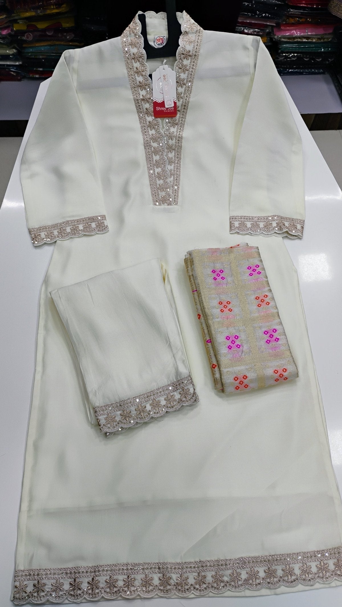 Designer kurta pant set with heavy Banarasi Dupatta