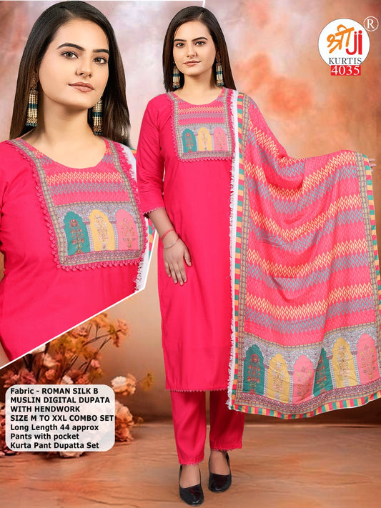 PINK COLORED KURTI SET WITH DIGITAL PRINTED DUPATTA