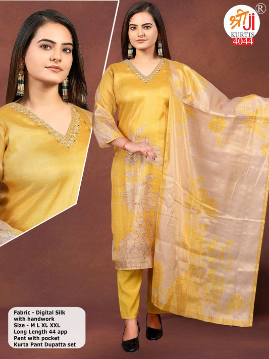 Yellow Designer Digital Set With Dupatta
