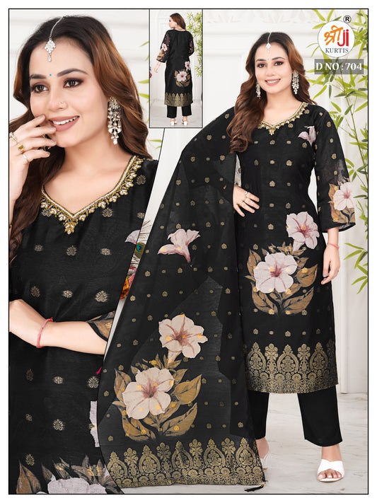Black Designer Kurti Pant Dupatta Set