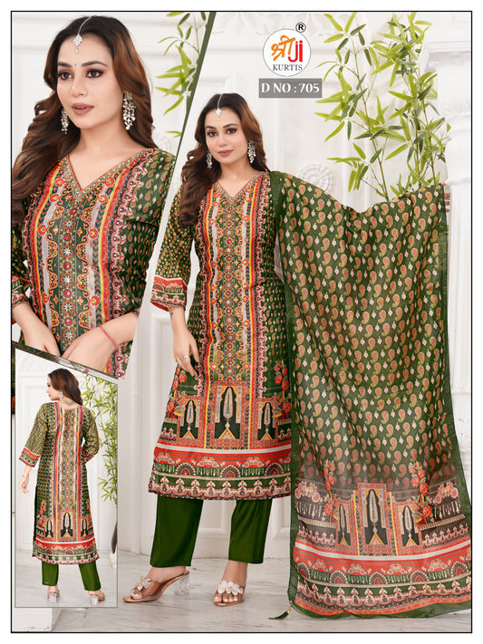 Digital Silk Kurti Pant Dupatta Set