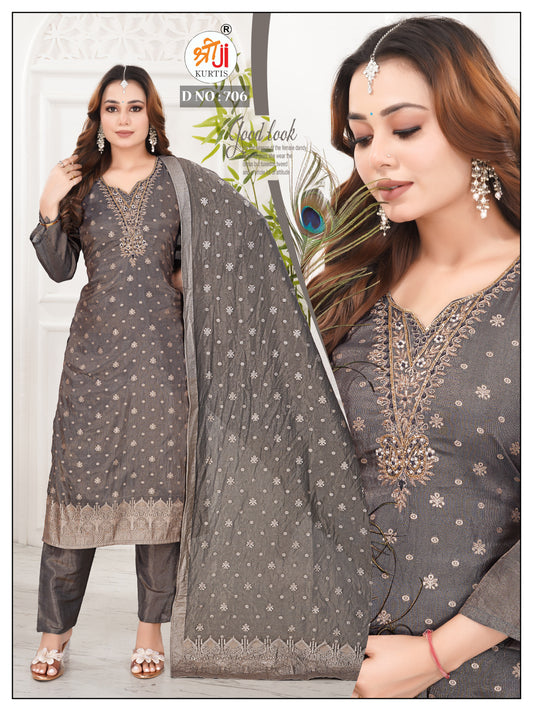 Best selling Tissue Silk Kurti Pant Dupatta Set