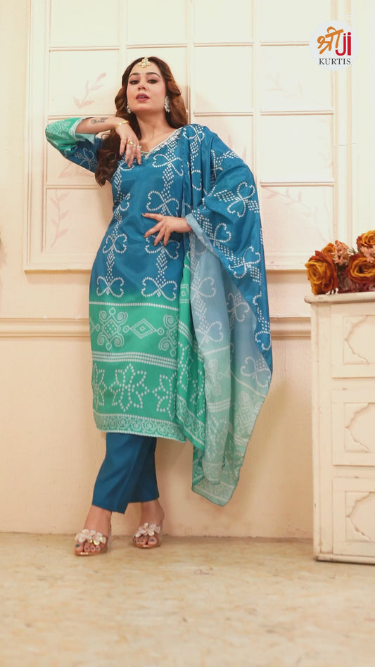 Editor's Pick Bandhni Printed Kurti Pant Dupatta Set